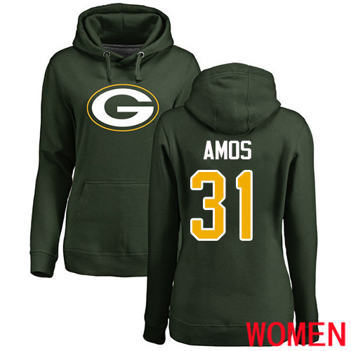 Green Bay Packers Green Women #31 Amos Adrian Name And Number Logo Nike NFL Pullover Hoodie Sweatshirts->nfl t-shirts->Sports Accessory